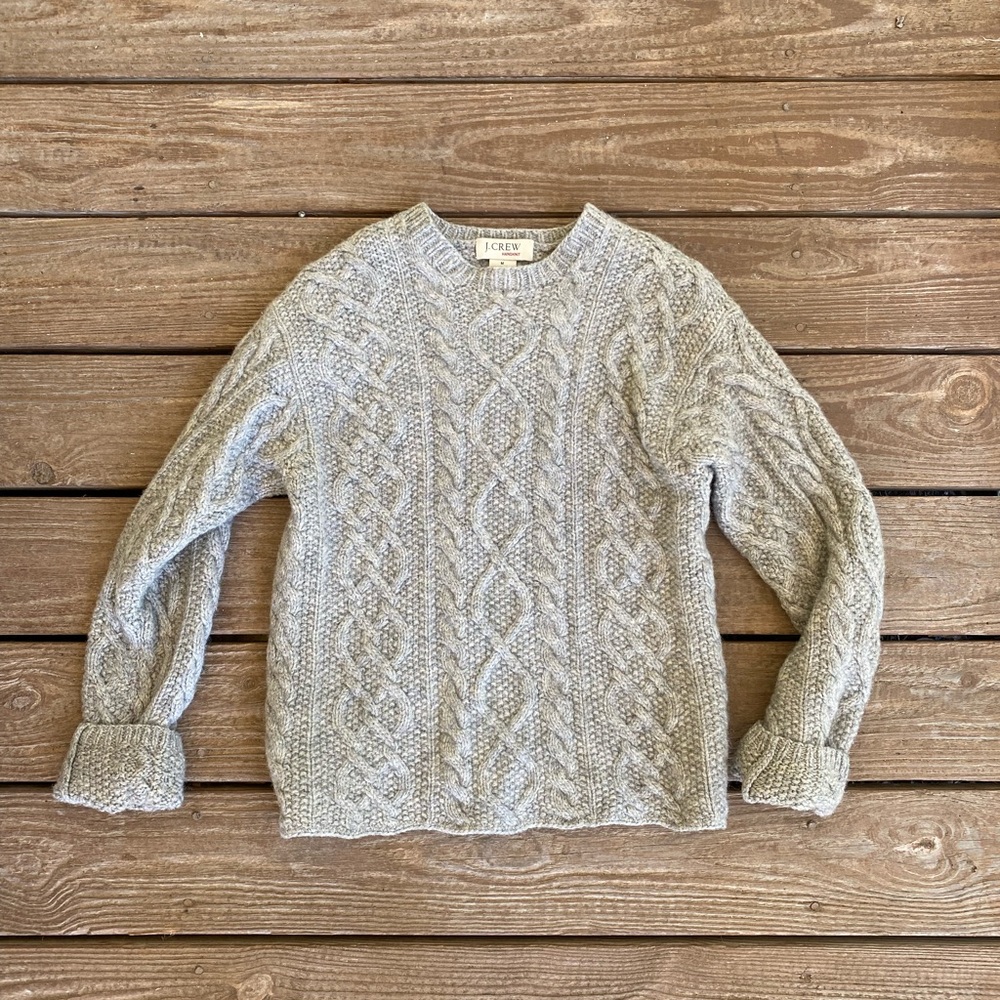 J Crew Cable Knit Fisherman’s Sweater - Shetland wool - hand knit Womens M